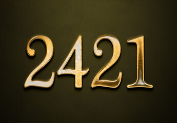 Old gold effect of 2421 number with 3D glossy style Mockup.	