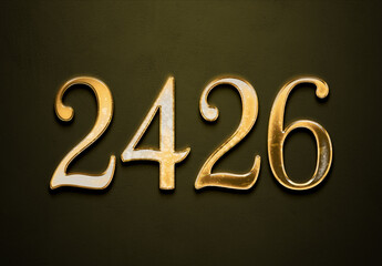 Old gold effect of 2426 number with 3D glossy style Mockup.	