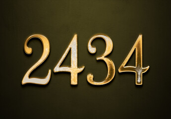 Old gold effect of 2434 number with 3D glossy style Mockup.	
