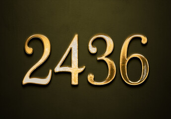 Old gold effect of 2436 number with 3D glossy style Mockup.	