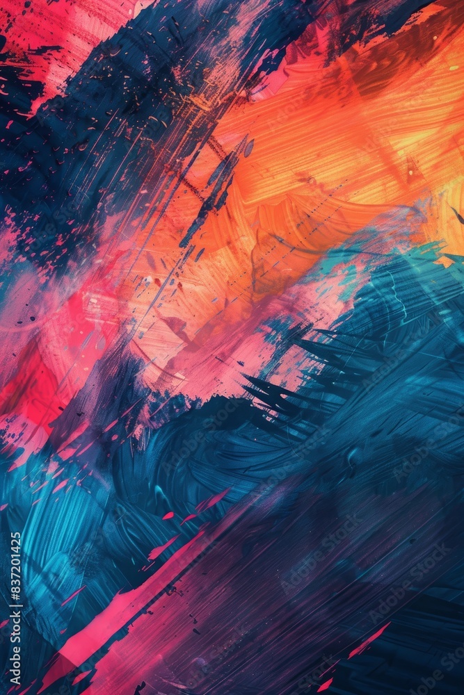 Poster energetic brush strokes dancing across the canvas in abstract form