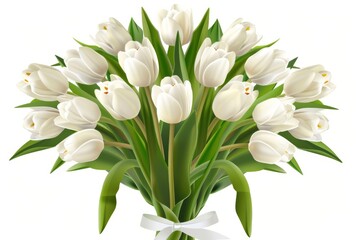 Elegant white tulips bouquet with a satin ribbon