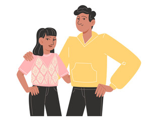 A father and a teenage daughter are standing next to each other