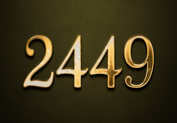 Old gold effect of 2449 number with 3D glossy style Mockup.	