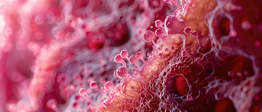 Macro shot of taste buds on a human tongue, highly detailed and magnified,