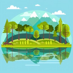 Naklejka premium Vibrant Nature Parks in Earthy Hues - Flat Design Animation for Outdoor Recreation Enthusiasts