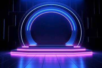 Glowing podium for your product, gaming theme background, generative AI