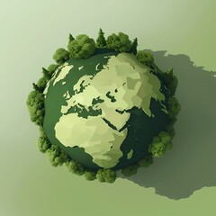 Sustainable Earth Eco Landscapes in Monochromatic 3D Render - Top View of Green Living Theme Flat Design
