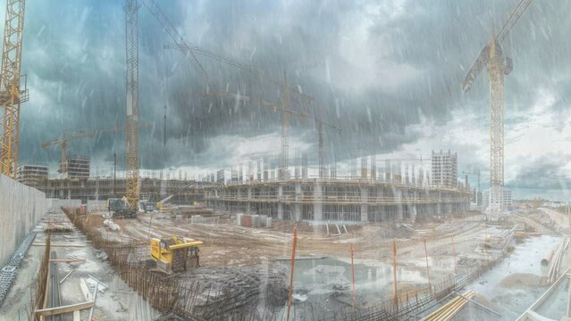 Heavy rain at a construction site
