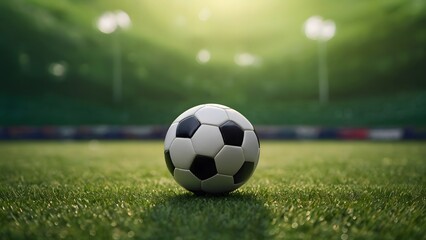 Fototapeta premium soccer ball on green grass field. sports, football background