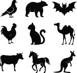 set of animals silhouettes vector illustration collection