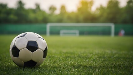 Fototapeta premium soccer ball on green grass field. sports, football background