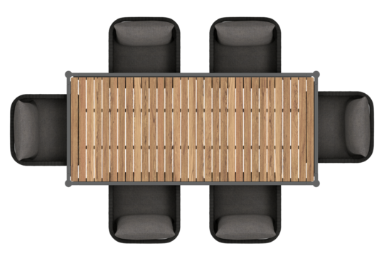 top view of outdoor dining table, isolated on transparent background