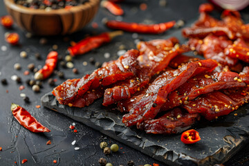 pork jerky with ruddy and reflective color