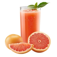 Refreshing Glass of Grapefruit Juice with Fresh Grapefruit isolated on transparent background