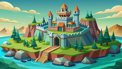 3d-design-water-landscape-castle-background