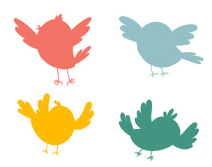 Birds animal colorful silhouette shadow isolated set concept. Vector graphic design illustration