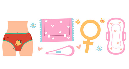 Feminine women hygiene products isolated set. Vector graphic design illustration