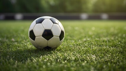 soccer ball on green grass field. sports, football background