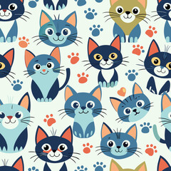 Naklejka premium Seamless pattern with cute and funny cats. An idea for print t-shirts, kids envelopes, posters, postcards, books