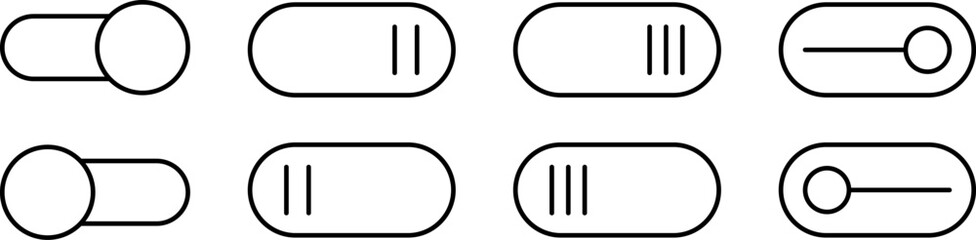 Set of toggle icons. Toggle switch line icon. Switch on and off slider. Switch Button Icon for Devices User Interface. Isolated Vector illustration.