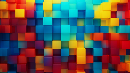 Geometric Abstract Image Pattern Background, Interlocking Squares in Primary Colors, Texture, Wallpaper, Background, Cell Phone Cover and Screen, Smartphone, Computer, Laptop, 16:9 Format - PNG