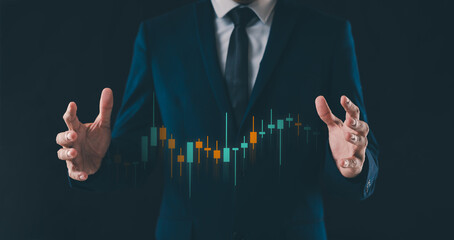 Business growth, progress or success concept. business planning and strategy, Stock market, Hand of...