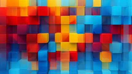 Geometric Abstract Image Pattern Background, Interlocking Squares in Primary Colors, Texture, Wallpaper, Background, Cell Phone Cover and Screen, Smartphone, Computer, Laptop, 16:9 Format - PNG