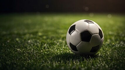 Fototapeta premium soccer ball on green grass field. sports, football background