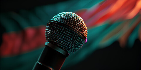   Microphone on the background of the National Flag background for National Day Parade concept 
  