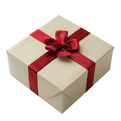 Obraz premium A white box with red ribbon and a red bow on top