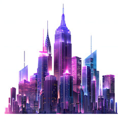 neon skyscrapers png sticker, city skyline isolated on white background, photo, png