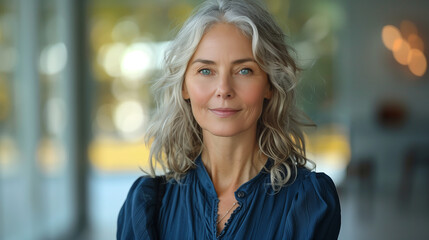 An elderly woman in good health stands outdoors against the backdrop of green trees and smiles