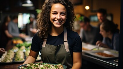 A group of friends volunteering at a local charity event, sorting donations and serving meals to those in need, fostering a sense of community and altruism. Minimal and Simple,