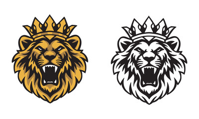 Angry lion head with crown.vector illustration