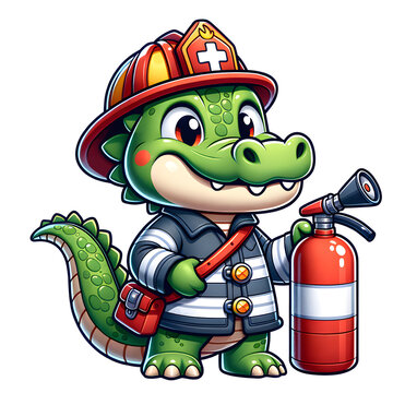 recommend clip art: Cartoon illustration (PNG 300 dpi), Crocodile in a firefighter's uniform !