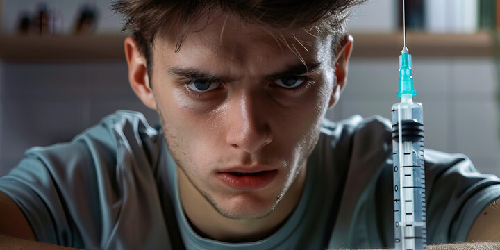 A young man hunches over a dirty needle, searching for that elusive high as his veins scream in protest.