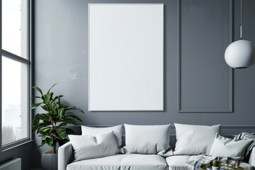 Modern Minimalist Living Room with Blank Canvas and Cozy White Sofa in Industrial Loft