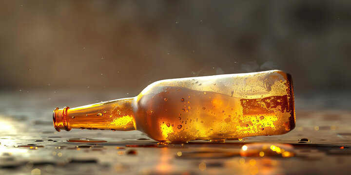 An empty beer bottle, discarded casually, hiding the evidence of a daily addiction