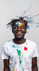 Joyful Portrait of a Man with Colorful Face Paint. Generative ai