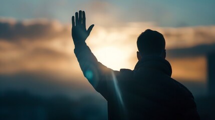 Man waving hand in greeting or farewell gesture	