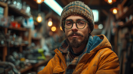 Fototapeta premium Young male worker at work place