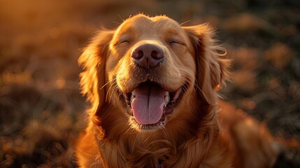 Obraz premium Serene Golden Retriever Basking in Sunset