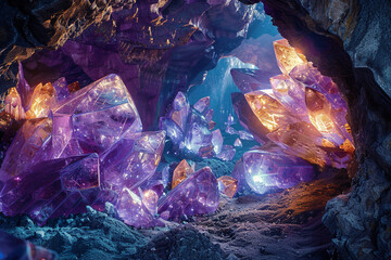 A hole revealing a hidden cave filled with glowing