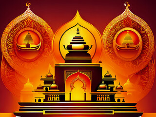 Naklejka premium illustration of an temple, hindu festival decorations abstract background, graphic design wallpaper