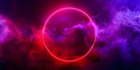 Abstract Cloud Glowing with Neon Red Light Ring Against Dark Background. Concept Abstract Photography, Neon Lights, Cloud Art, Dark Background, Glowing Red Ring