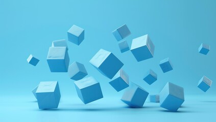 Blue cubes flying on a blue background