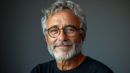 Obraz premium A handsome senior (mature) man with gray hair smiles at the camera. Happy and confident