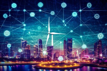 Fototapeta premium Advancing Energy Sustainability with the Smart Grid, IoT, Technology Concept, Background