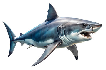 Obraz premium Great White Shark with Mouth Open on white background, PNG AI GENERATED